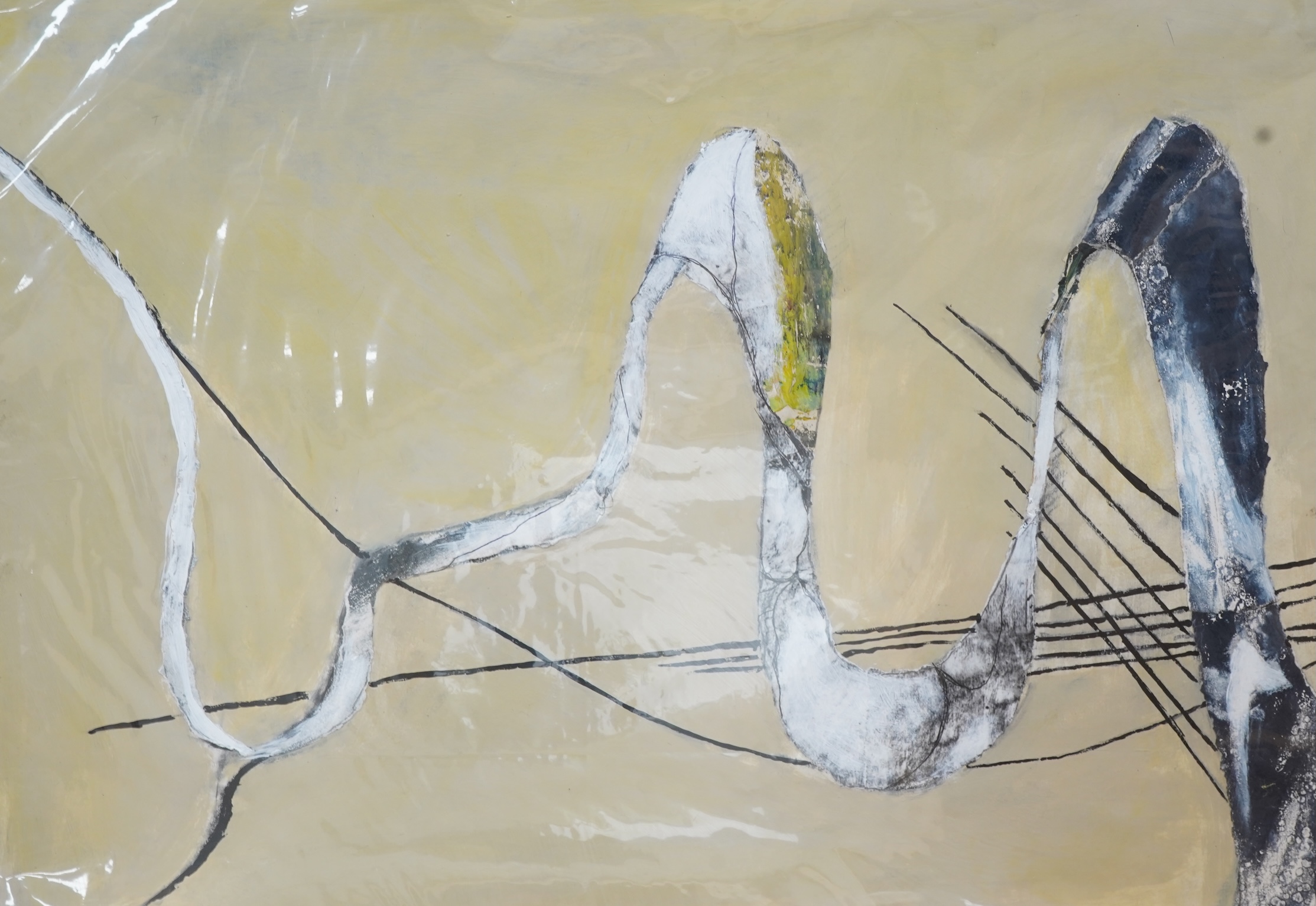 Brenda May (Modern British), a collection of six works to include a collage, ‘Slumbering Earth’, signed, two nude watercolour studies and a collagraph print ‘Autumn’, signed in pencil, two framed